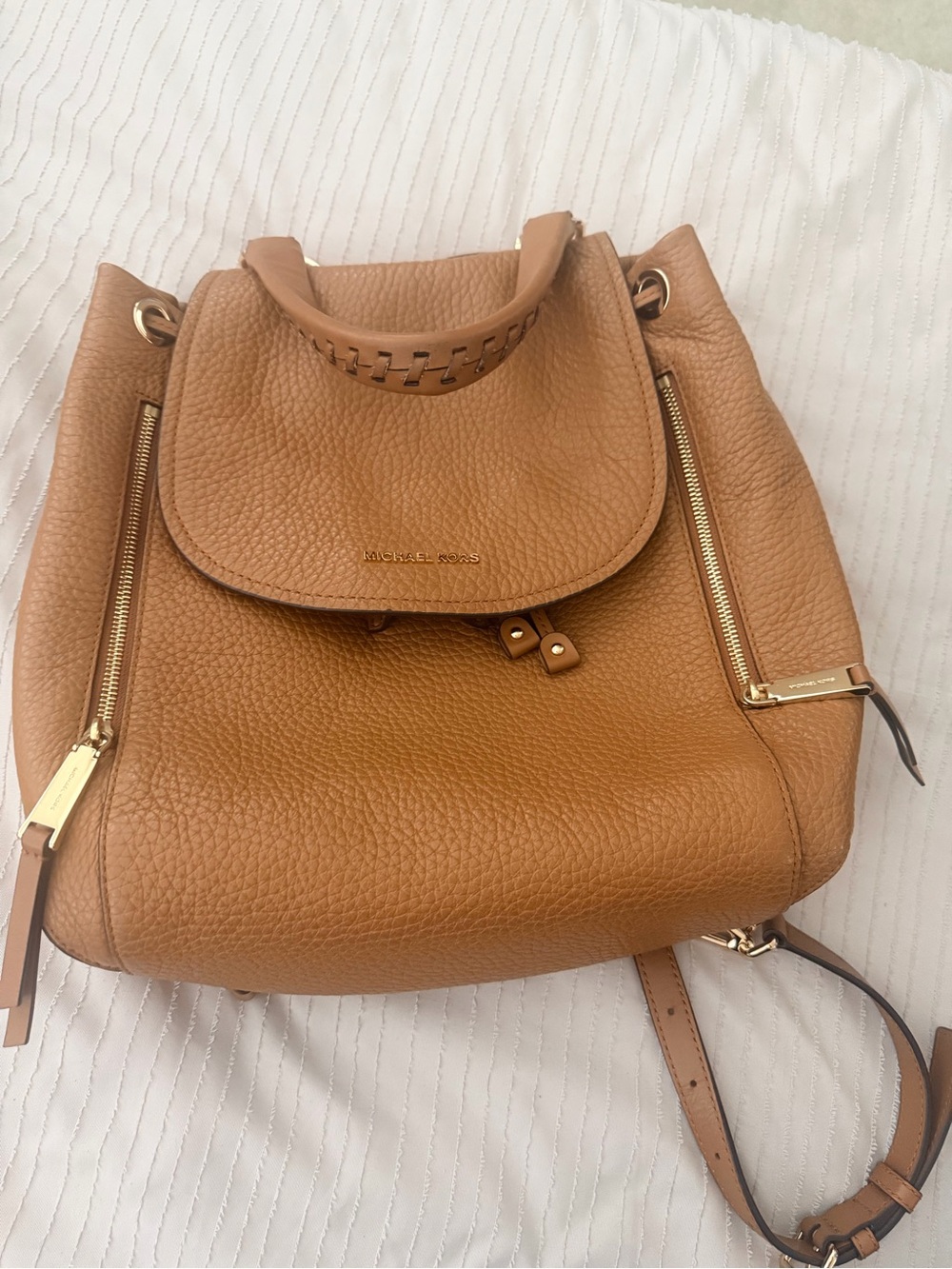 Michael Kors Chestnut Pebbled Leather Drawstring Backpack
